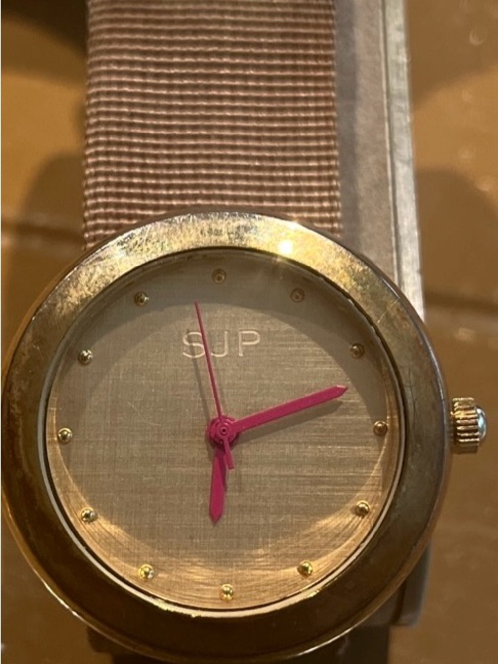 Women's Gold-Tone Watch with Pink Hands